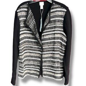 Chico's Black and White Cardigan with Geometric Pattern